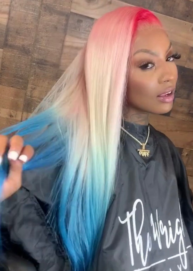 Pink, Blonde, and Blue Wig in Straight