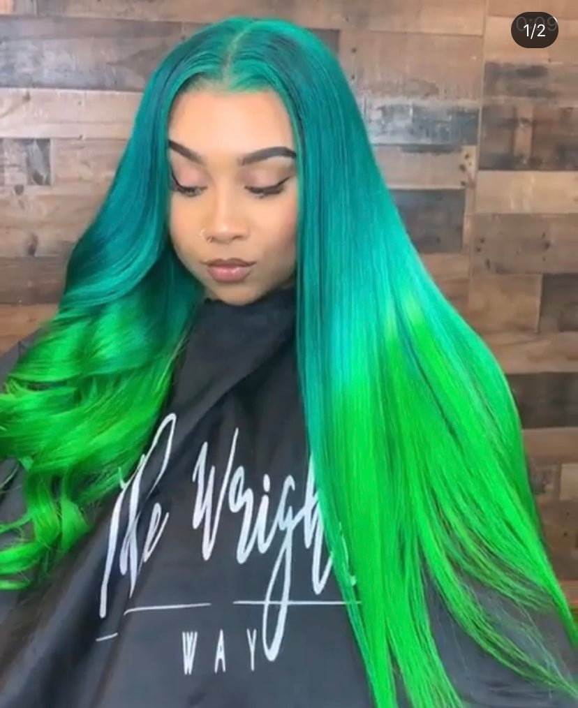 black hair with green tips