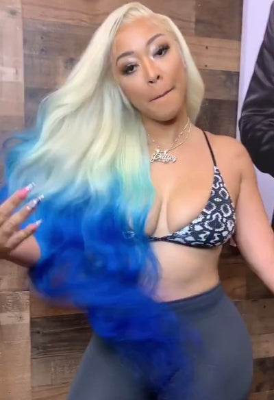 White Blonde and Blue Wig in Body Wave - Hair By Akoni
