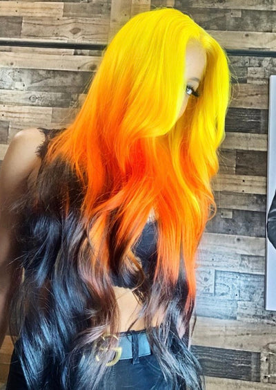 Yellow, Orange, and Dark Brown Wig in Straight - Hair By Akoni