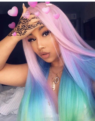 PInk, Blue, and Green Wig in Straight - Hair By Akoni