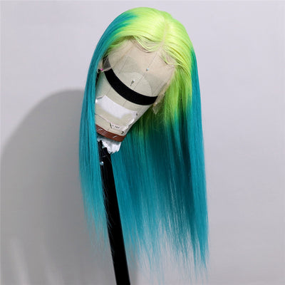 Lime Green and Turquoise Ombre in Straight Full Lace Wig - Hair By Akoni