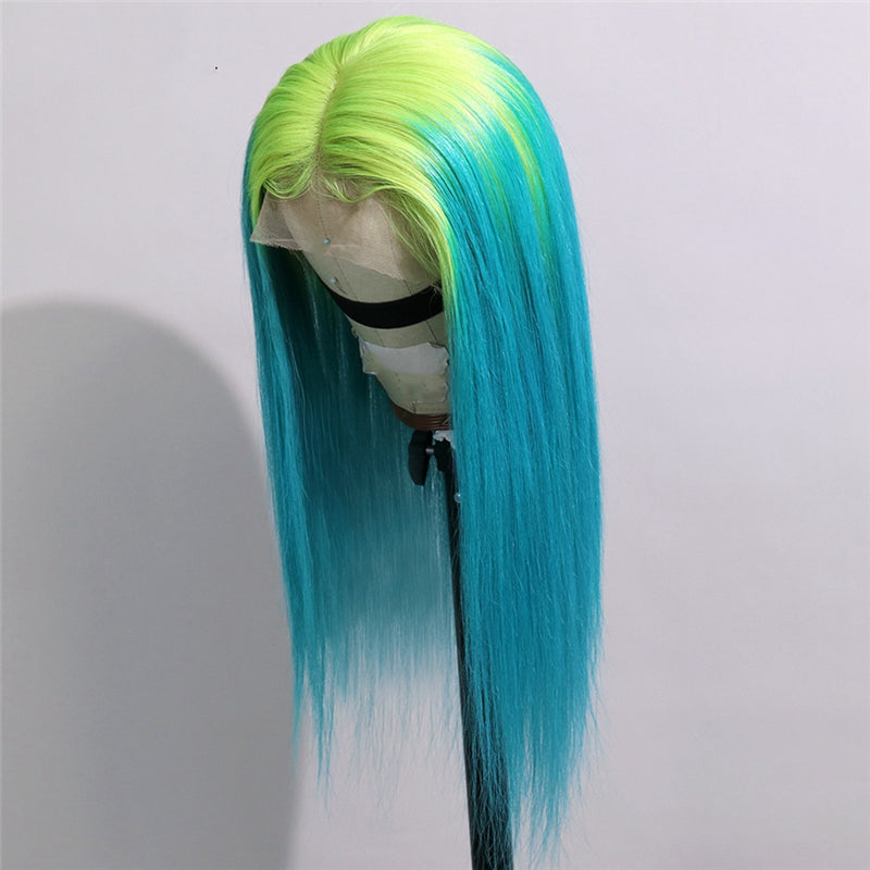 Lime Green and Turquoise Ombre in Straight Front Lace Wig  display picture 1