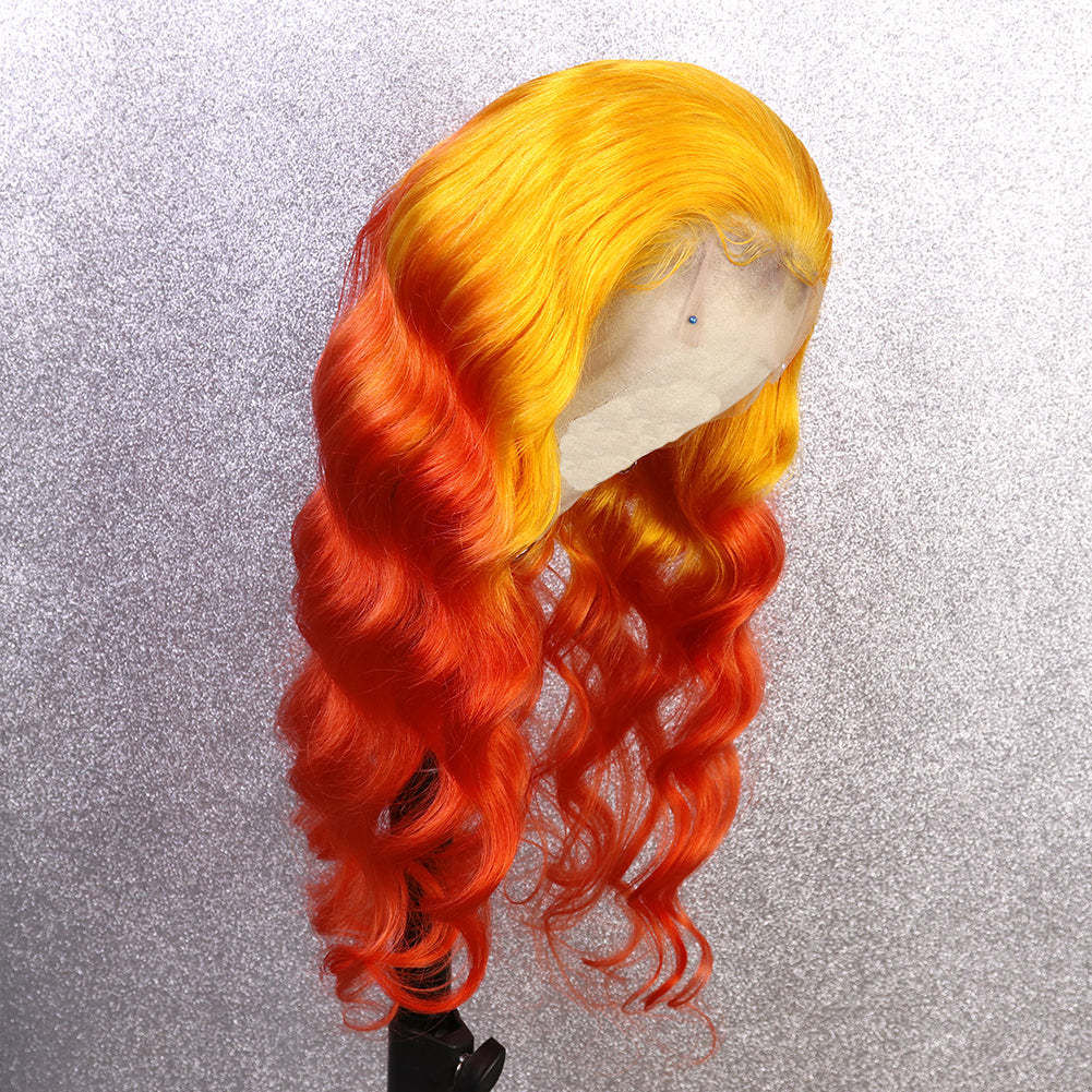 Yellow and Orange Ombre in Deep Wave Full Lace Wig - Hair By Akoni