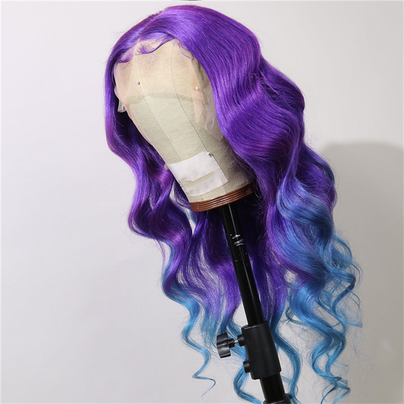 Purple and Blue Ombre in Deep Wave Full Lace Wig - Hair By Akoni